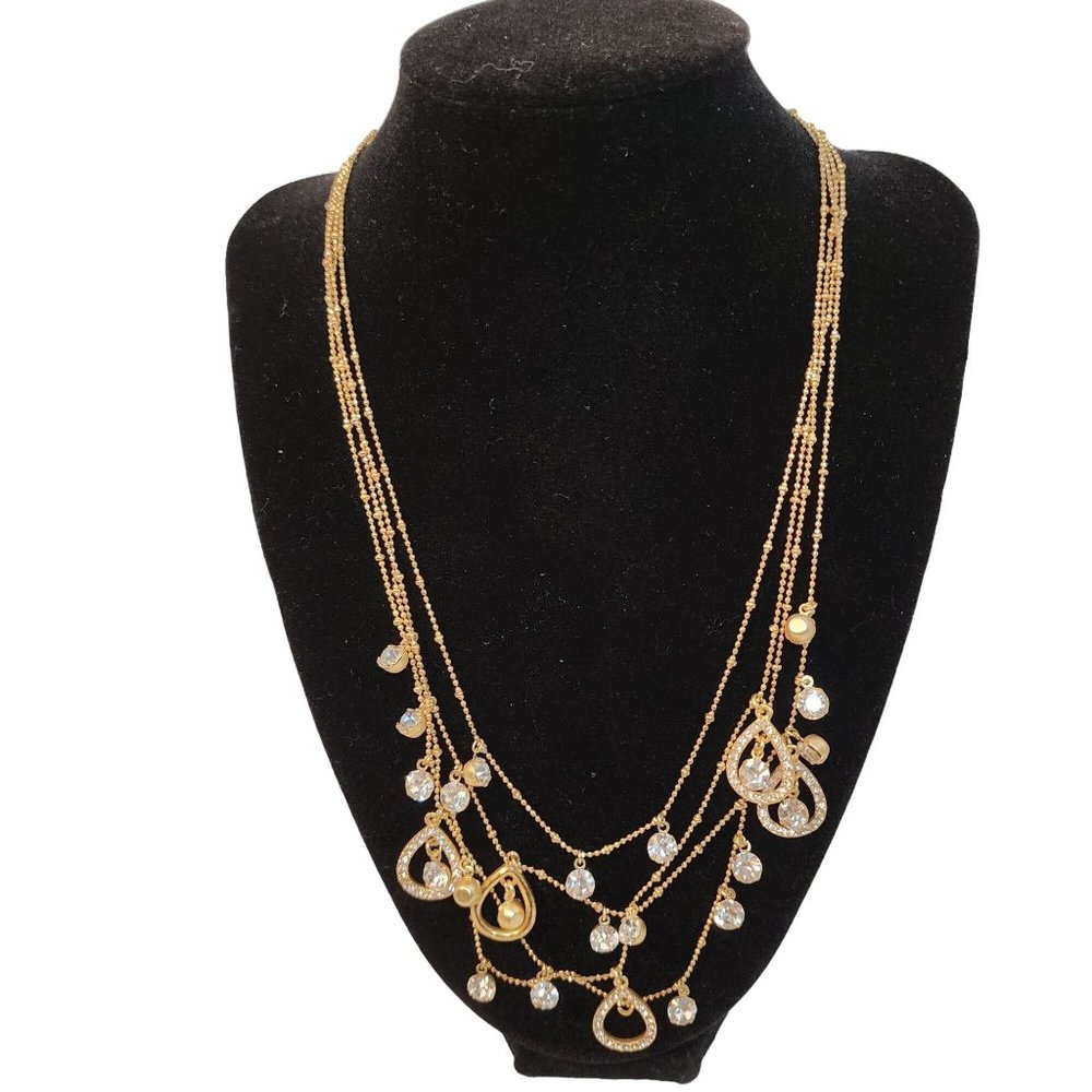 Gold Four Layered Adjustable Necklace with Stone Accents NWOT